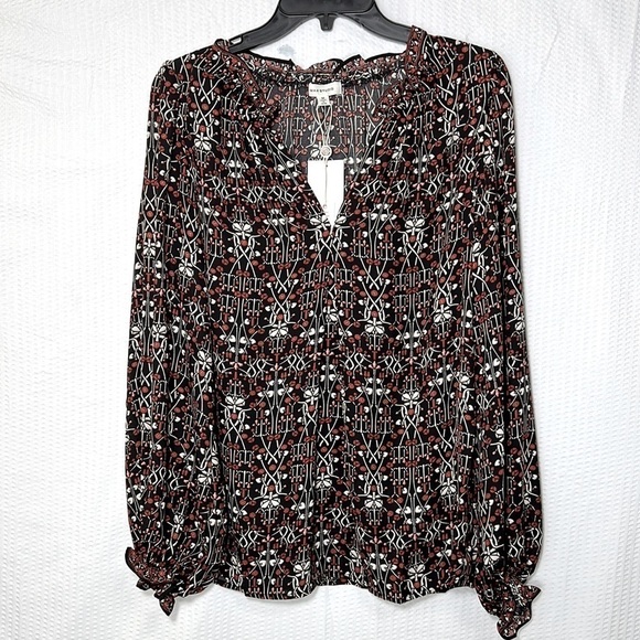 Max STUDIO Printed Crepe Black Confetti Long Sleeve Top - Size Medium, NWT - Picture 4 of 10